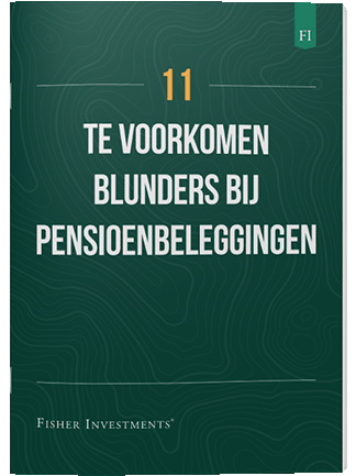 Een donkergroene omslag met de titel "11 Avoidable Pension Investment Blunders". Onderaan de omslag staat het logo van Fisher Investments.