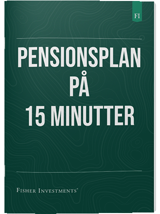 Et mørkegrønt bogomslag med titlen "Pensionsplan – på 15 minutter". Fisher Investments' logo står nederst på omslaget.