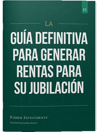 Una portada de libro en verde oscuro con el título "La guía definitiva para generar rentas para su jubilación". En la parte inferior de la portada figura el logotipo de Fisher Investments.