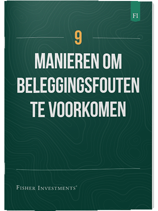Een donkergroen kaft met de titel ‘Negen manieren om beleggingsfouten te voorkomen’. Onderaan de kaft staat een Fisher Investments logo.