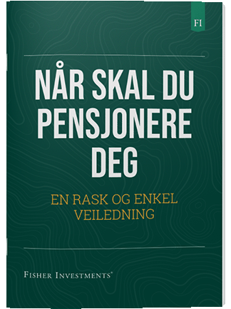 Et mørkegrønt bokomslag med tittelen «Når skal du pensjonere deg». Bokomslaget har Fisher Investments-logoen nederst.