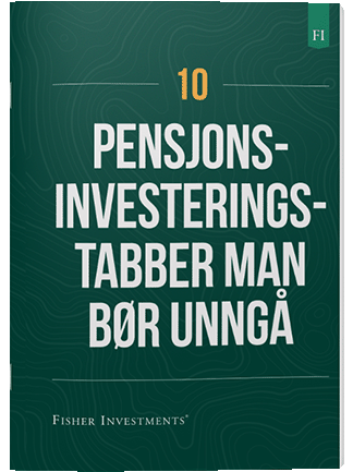 Et mørkegrønt bokomslag med tittelen «10 pensjonsinvesteringstabber man bør unngå». Bokomslaget har Fisher Investments-logoen nederst.