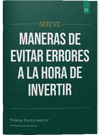 Una portada de libro en verde oscuro con el título "9 maneras de evitar errores a la hora de invertir". En la parte inferior de la portada figura el logotipo de Fisher Investments.