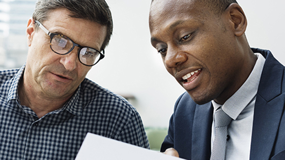 Professional dressed man talking with broker