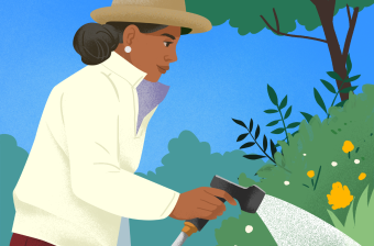 image of a woman watering plants