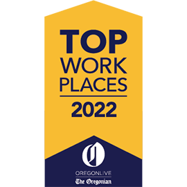 Award banner for top workplaces 2022 awarded by The Oregonian