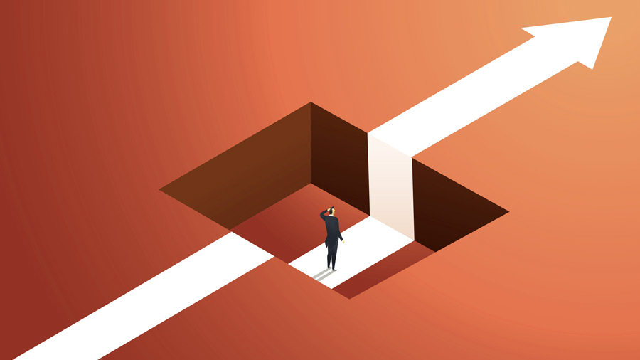 illustration of a man stuck in a lowered section of a road