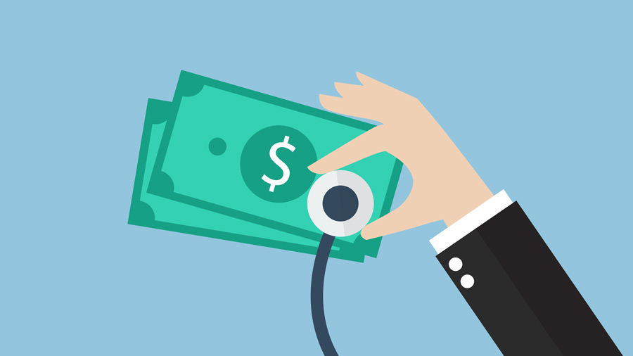 illustration of a hand examing dollar bills