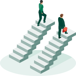 Illustration of two people walking up stairs