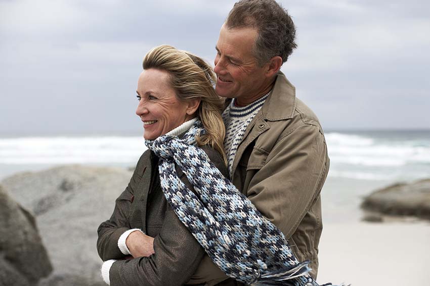 A couple in an embrace on the beach