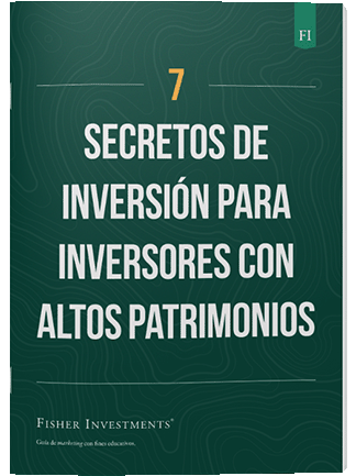 Una portada de libro en verde oscuro con el título "7 secretos de inversión para inversores con altos patrimonios". En la parte inferior de la portada figura el logotipo de Fisher Investments.