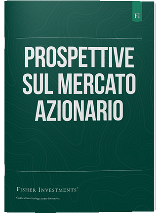 Una copertina verde scuro con un titolo che recita "prospettive sul mercato azionario". La copertina termina con il logo Fisher Investments in basso.