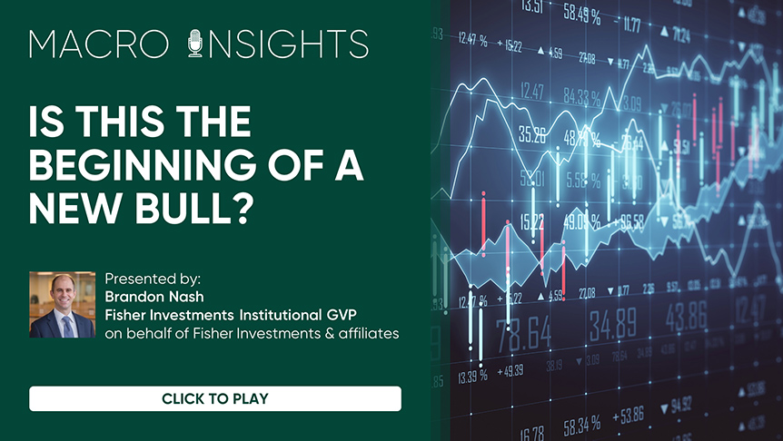 Image that is cut in half. One side has a green background that reads "Is this the beginning of a new bull?" and the other half a graph