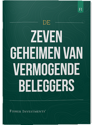 Een donkergroene omslag met de titel "De Zeven Geheimen Van Vermogende Beleggers". Onderaan de omslag staat het logo van Fisher Investments.