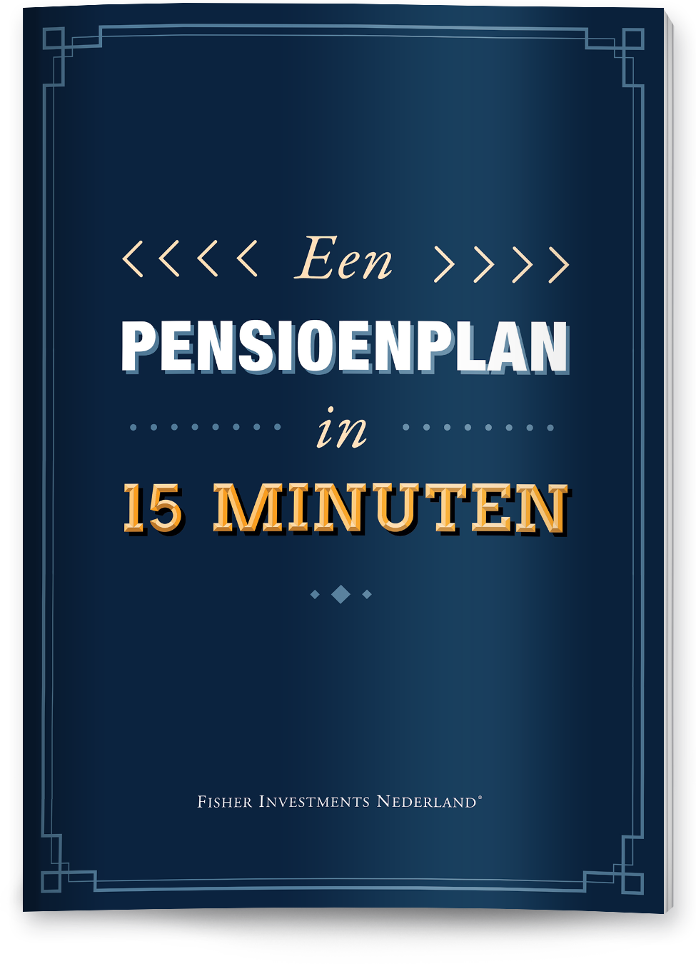 Een donkergroen kaft met de titel ‘Een pensioenplan in 15 minuten’. Onderaan de kaft staat een Fisher Investments logo.