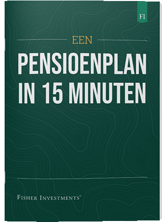 Een donkergroen kaft met de titel ‘Een pensioenplan in 15 minuten’. Onderaan de kaft staat een Fisher Investments logo.