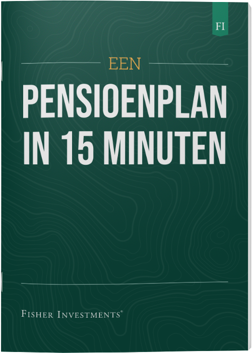 Een donkergroen kaft met de titel ‘Een pensioenplan in 15 minuten’. Onderaan de kaft staat een Fisher Investments logo.