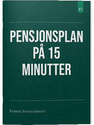 Et mørkegrønt bokomslag med tittelen «Pensjonsplan på 15 minutter». Bokomslaget har Fisher Investments-logoen nederst.