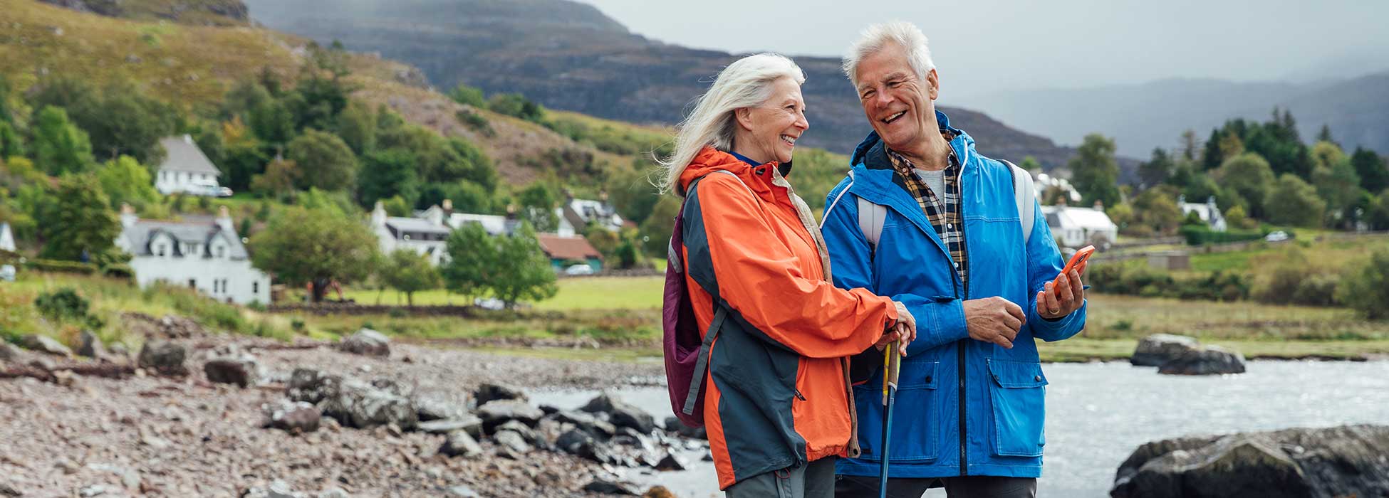 couple hiking near lake